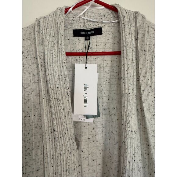 NEW Chloe+Jasmine Lightweight Ribbed Open Front Cardigan Gray/White SzL - Picture 7 of 8
